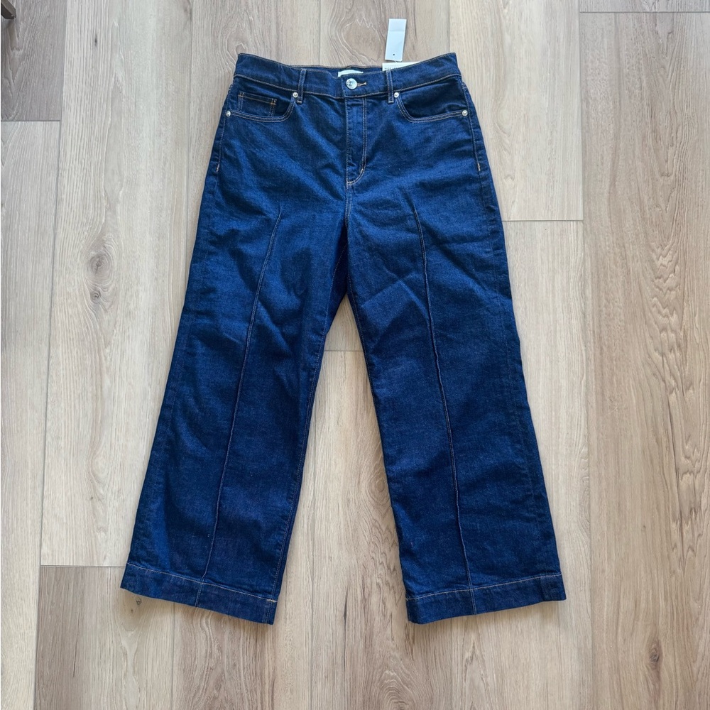 Loft Outlet Pintucked High Rise Wide Leg Crop Jeans in Dark Wash NWT 8 - Picture 2 of 13